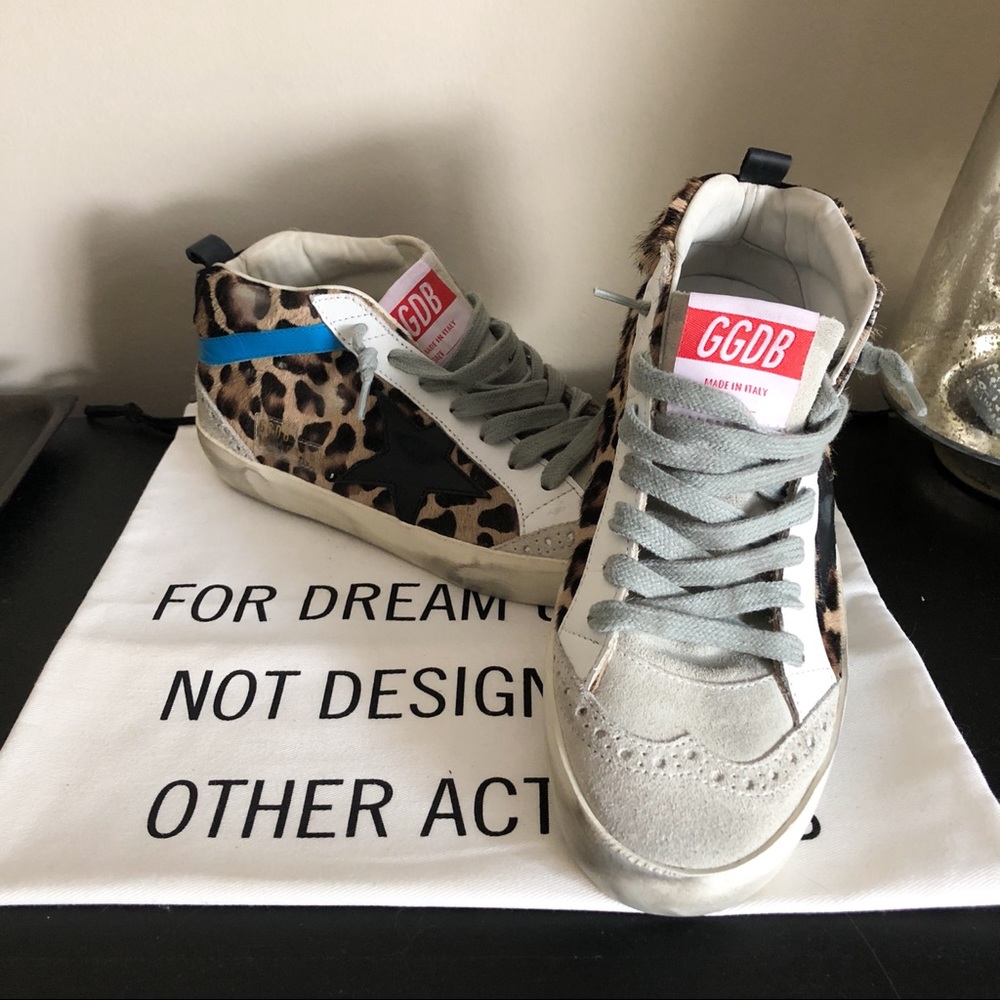 Golden Goose Leopard Pony Hair Mid Stars (Size 35)